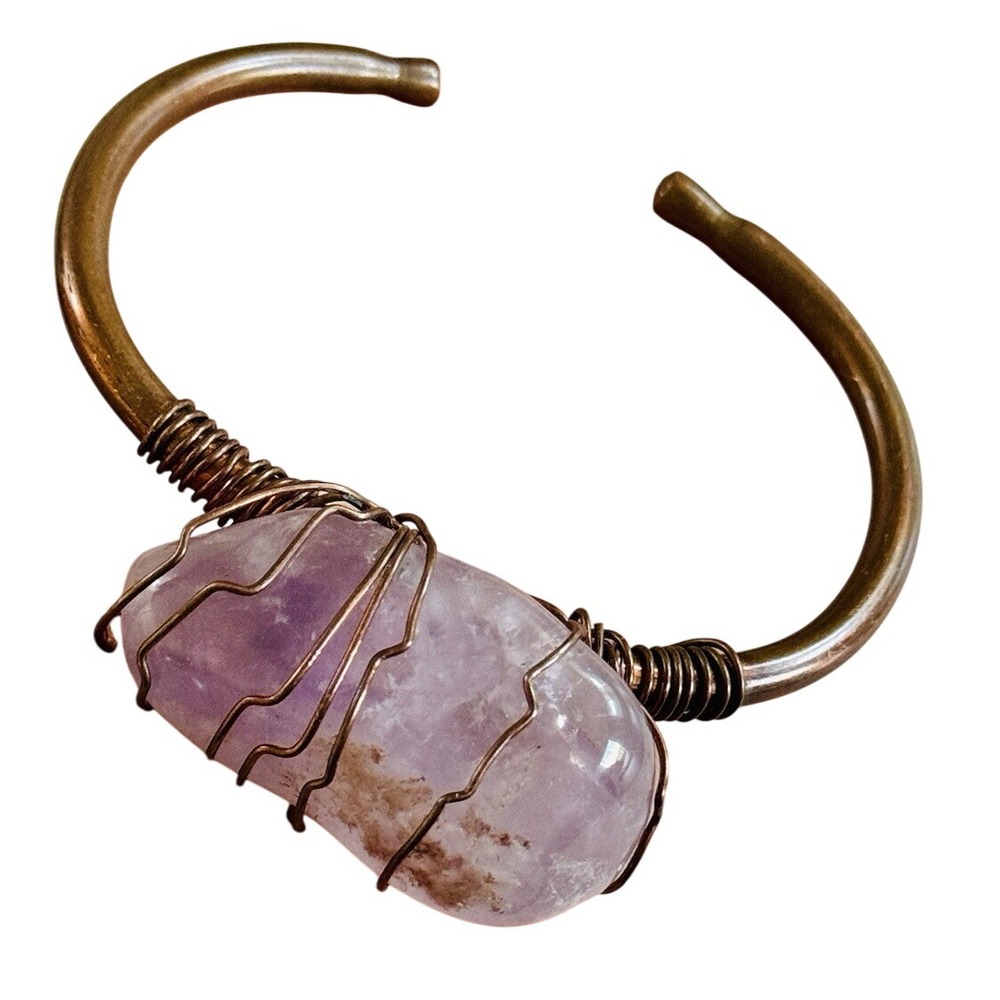 Amethyst Copper Brutalist Bracelet Real Genuine Natural stone Modernist Rare MCM